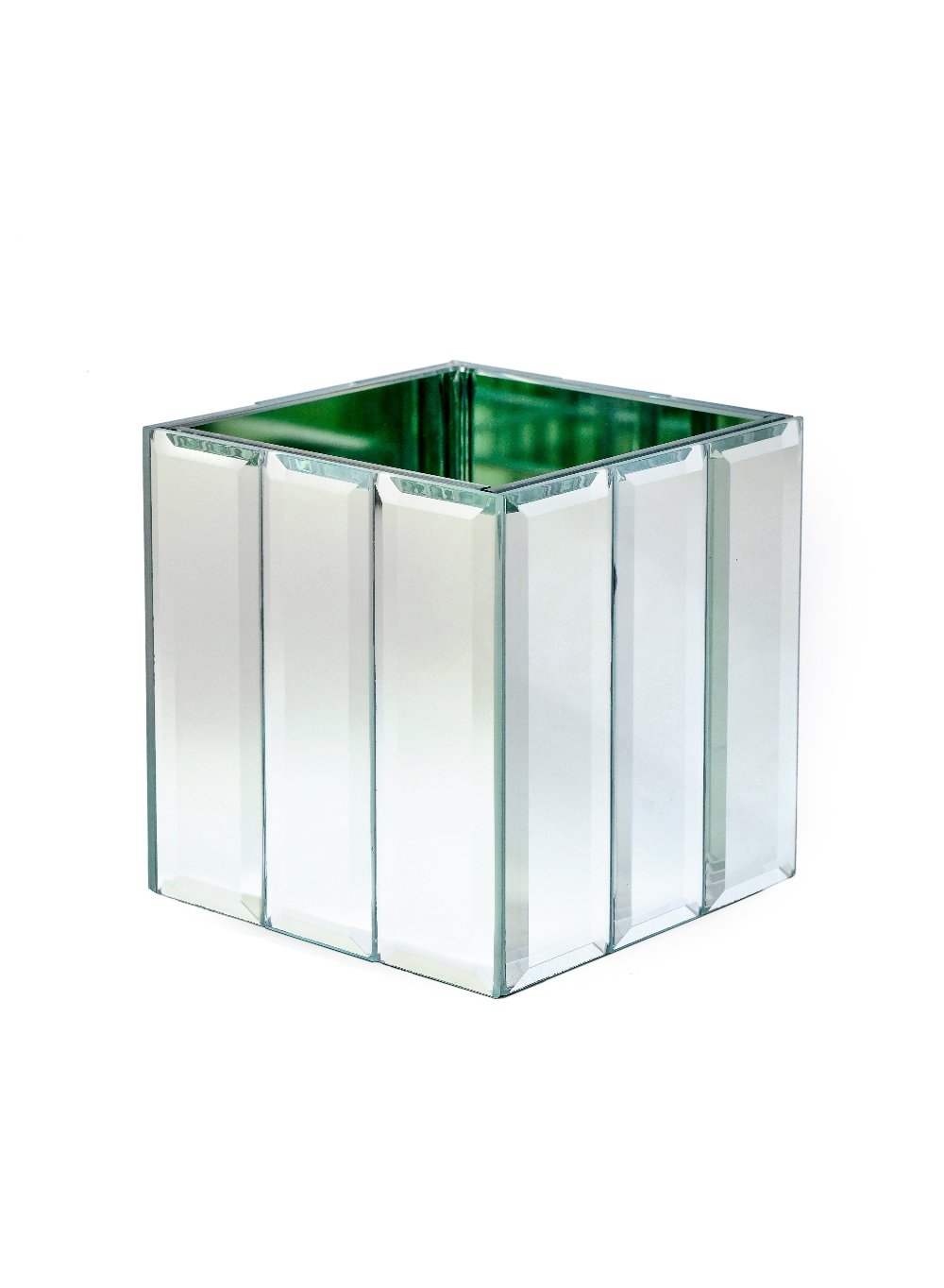 Serene Spaces Living Gatsby Mirror Strip Cube Vase – Art Deco Inspired Glass Vase with Mirror Finish, Available in 2 sizes