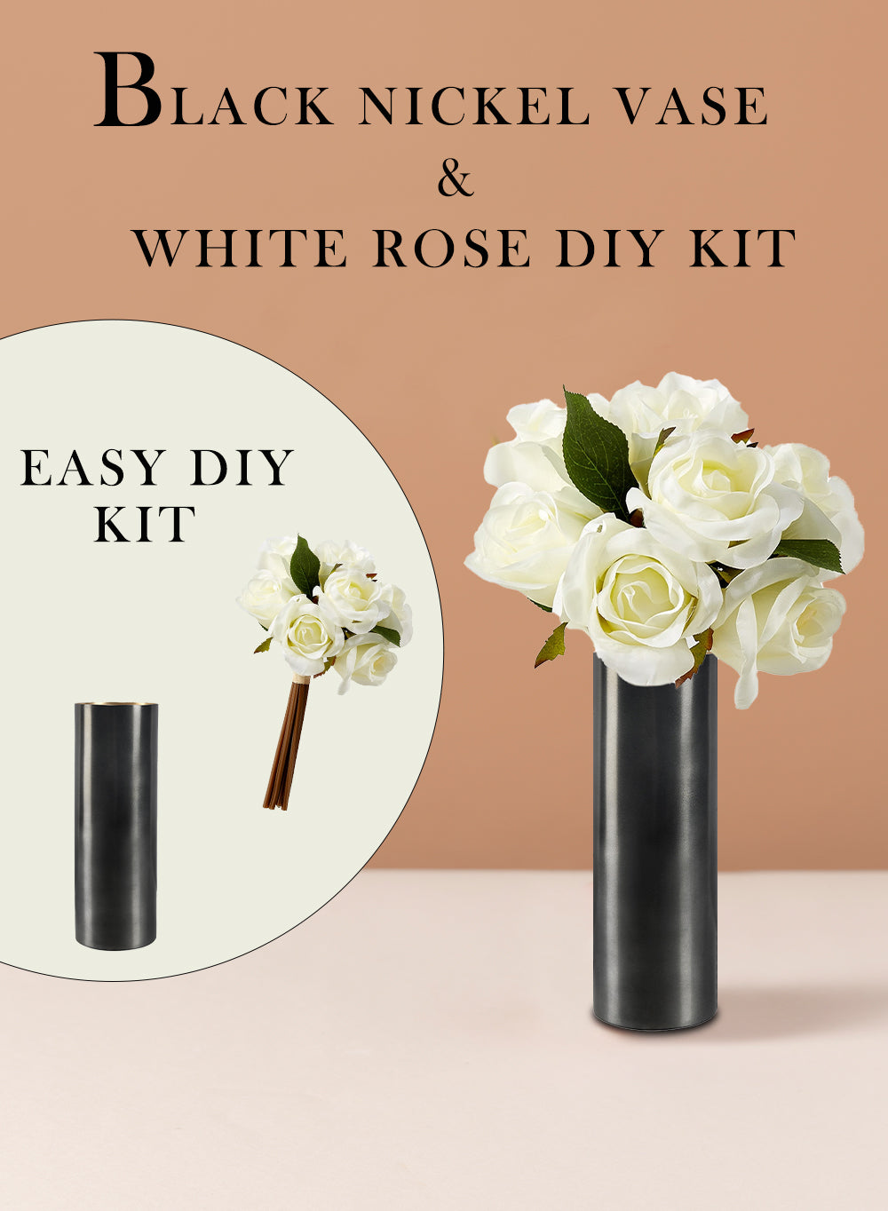 Serene Spaces Living DIY Vase Kit: Contains White Rose Bouquet & Vase