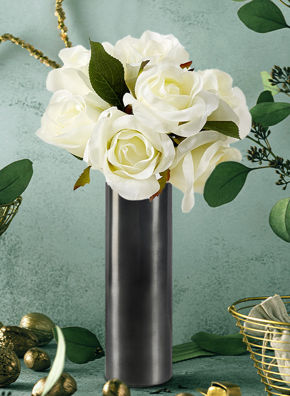 Serene Spaces Living DIY Vase Kit: Contains White Rose Bouquet & Vase