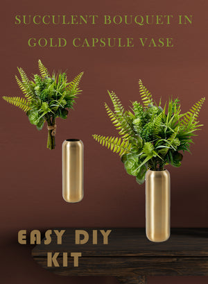 DIY Vase Kit: Succulent Bouquet & Gold Metal Vase