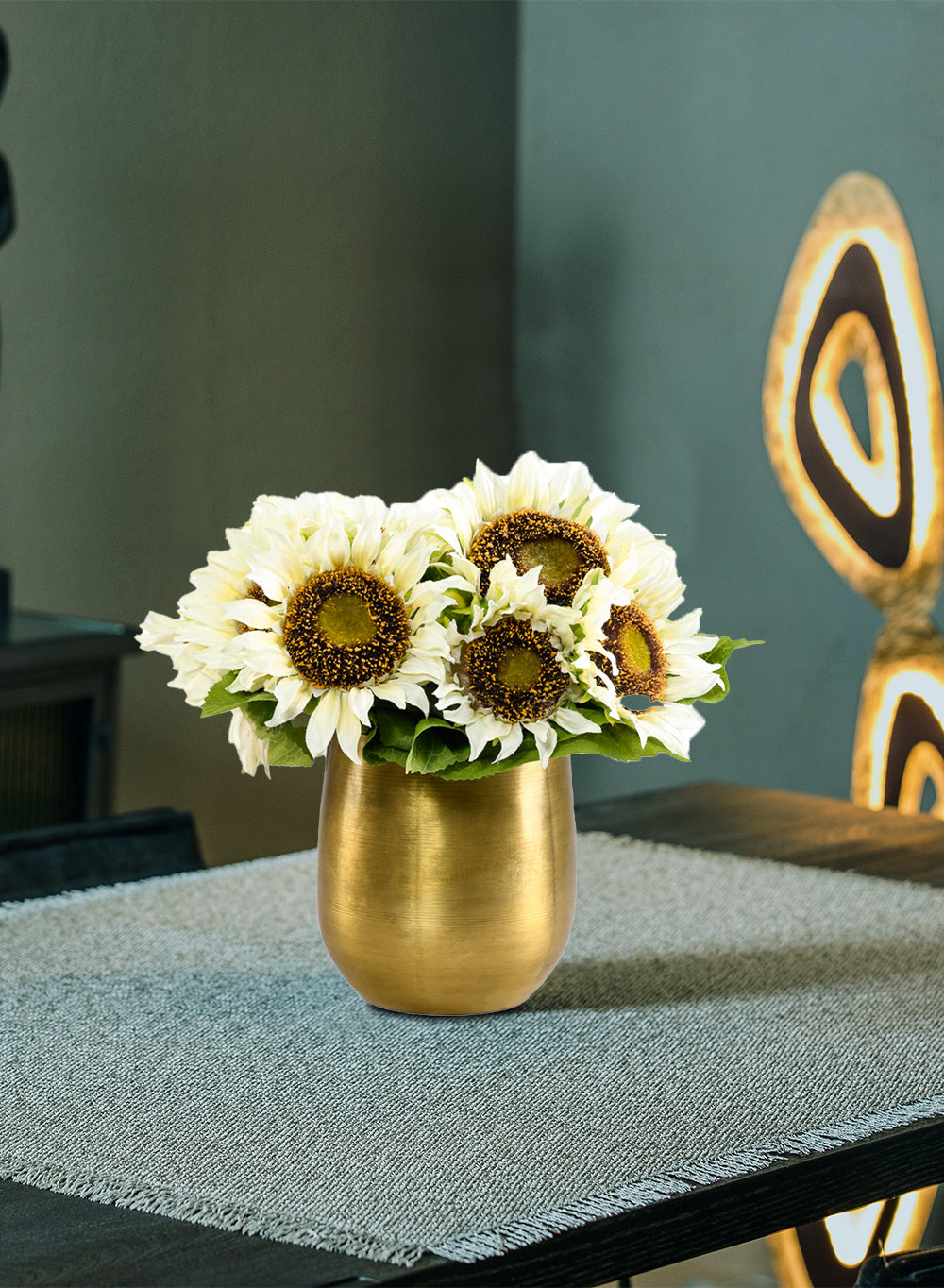 DIY Vase Kit: Contains Sunflower Bouquet & Brass Pot