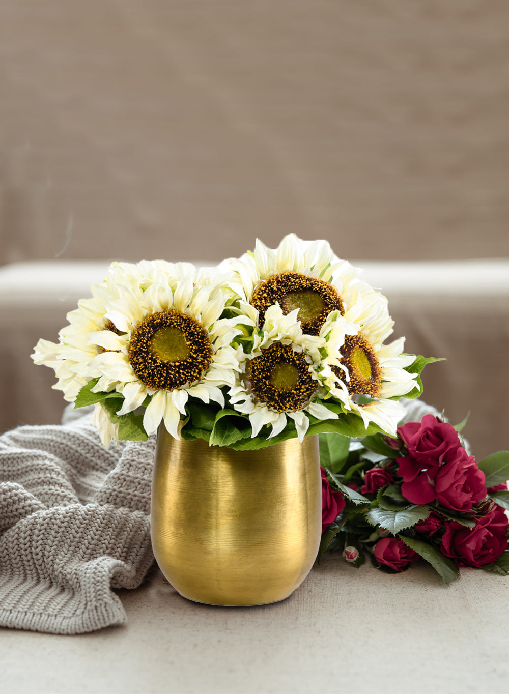 DIY Vase Kit: Contains Sunflower Bouquet & Brass Pot