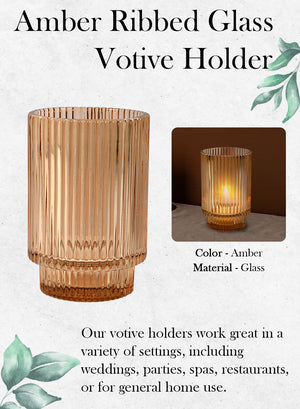 Serene Spaces Living Ribbed Glass Votive Candle Holder, Perfect for Weddings and Home Décor, Measures 5" Tall and 3.5" Diameter