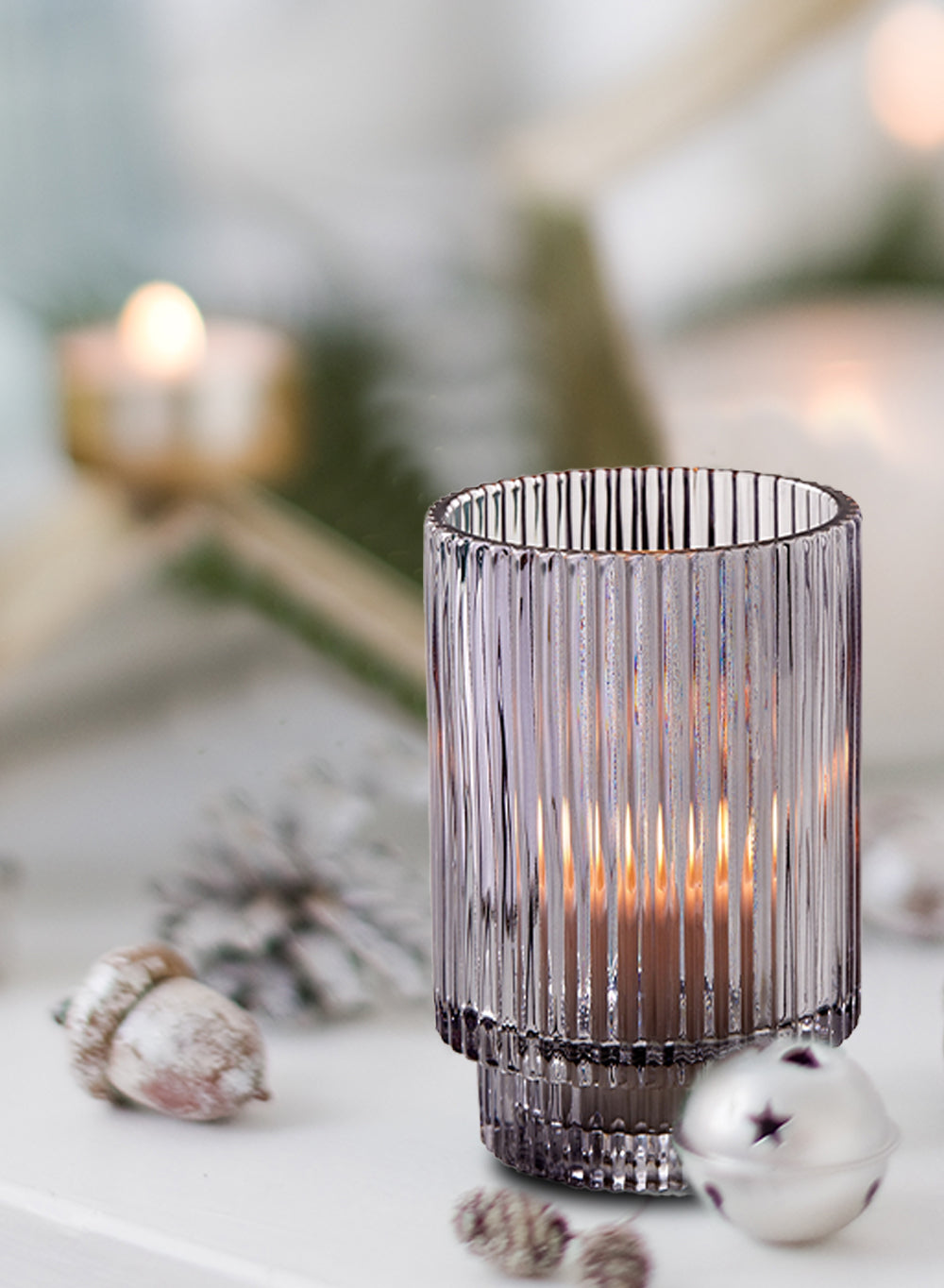 5" Ribbed Glass Votive Candle Holder, in 3 Colors