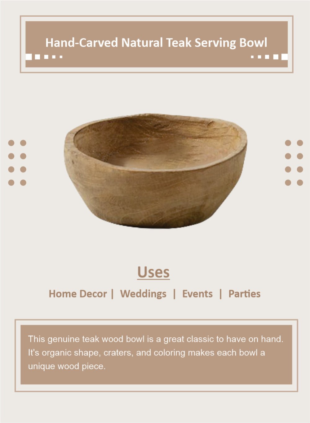 Hand-Carved Natural Teak Serving Bowl, In 3 Sizes