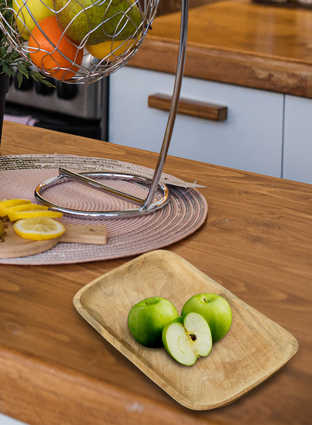 5-Piece 15.75 in. Natural Wood Round Teak Cutting Board Set