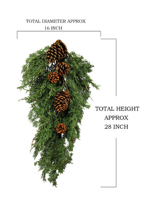 Faux Cypress Swag with Pine Cones, 28" Tall & 16" Wide