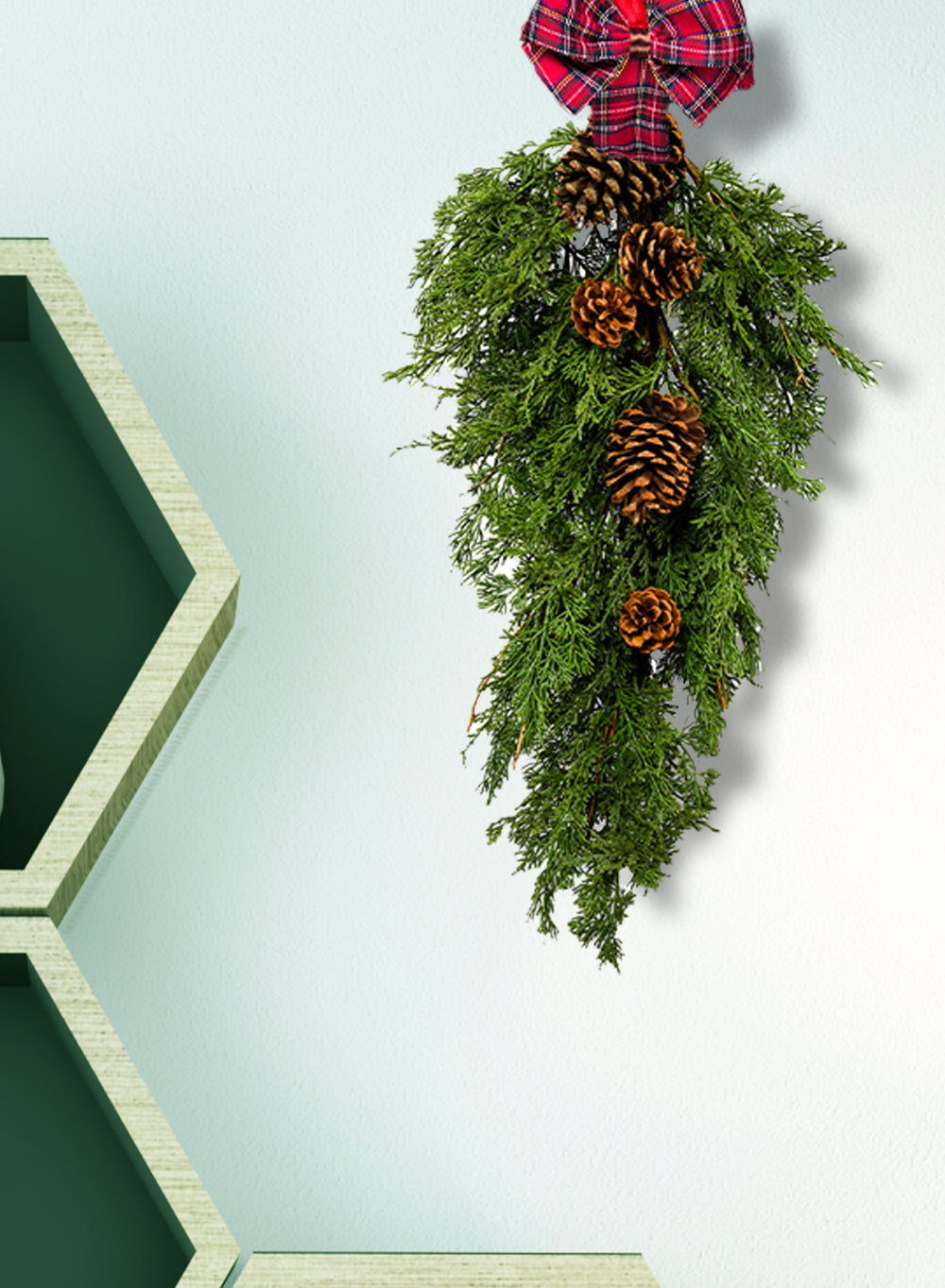 Faux Cypress Swag with Pine Cones, 28" Tall & 16" Wide