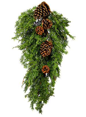Faux Cypress Swag with Pine Cones, 28" Tall & 16" Wide