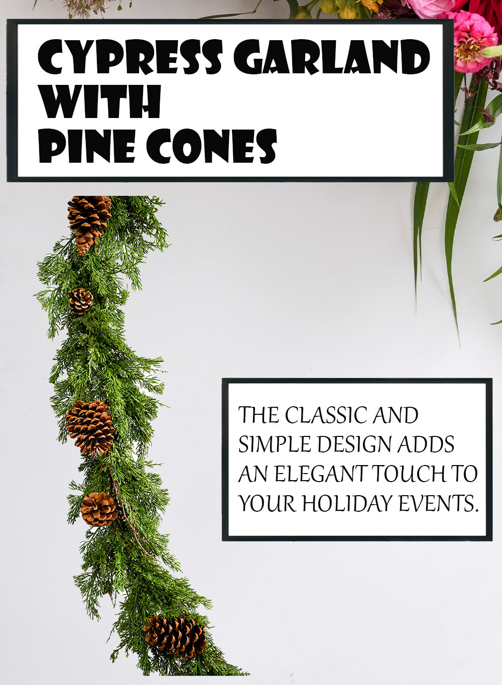 60" Artificial Cypress Garland with Pine Cones