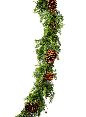 Serene Spaces Living Artificial Cypress Garland with Pine Cones, 60" Long