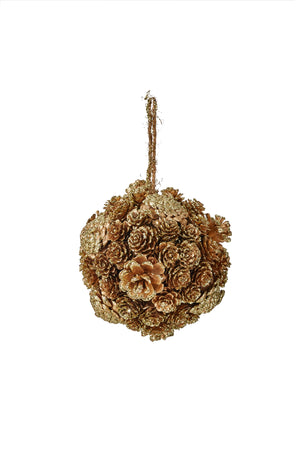 Serene Spaces Living Hanging Glitter Gold Pine Cone Ball, Ornament for Holiday Décor, Measures 6" Diameter