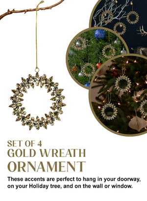 Gold Wreath Ornament, 5" Diameter, Set of 4