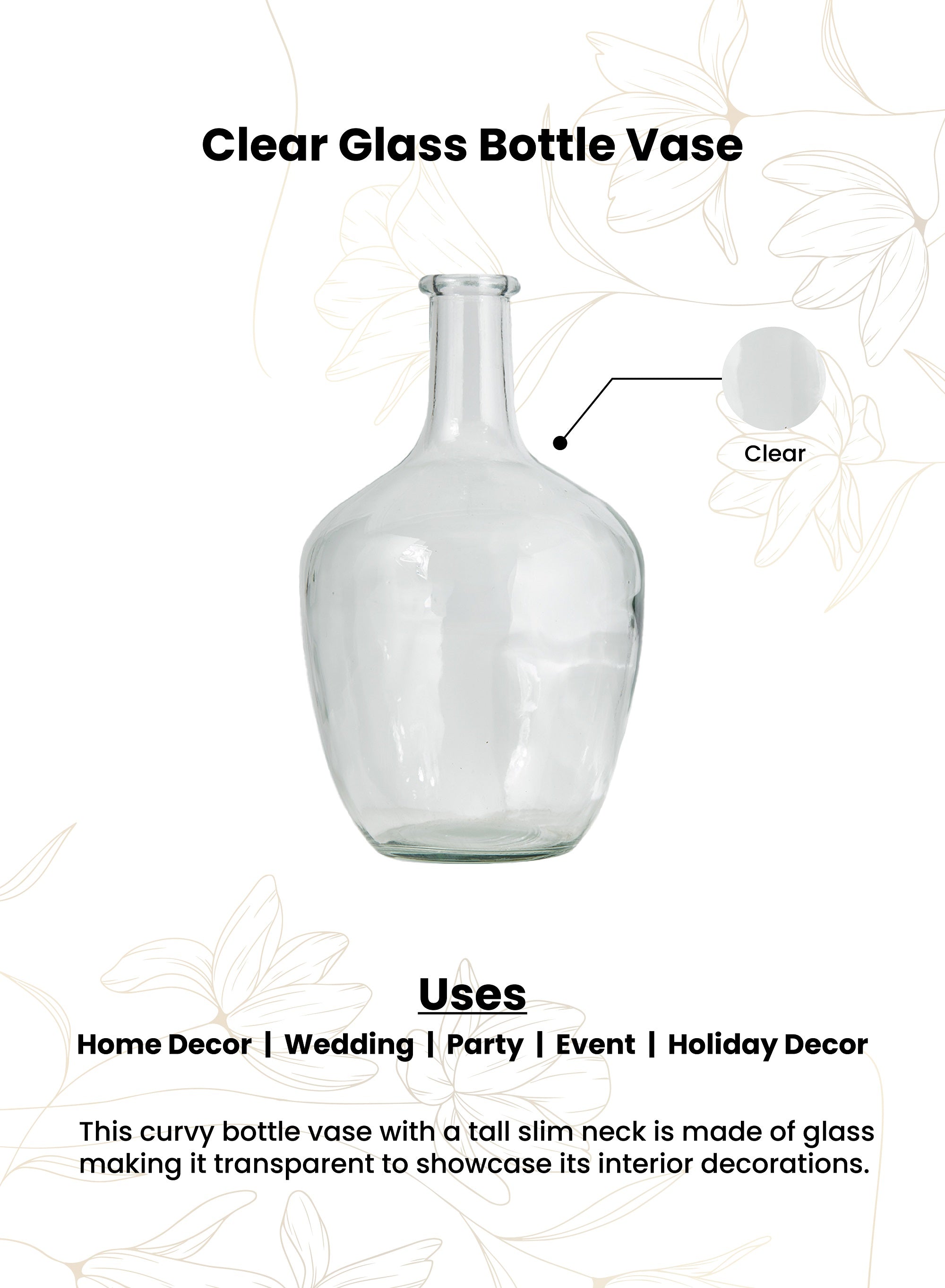 Glass Bottle Vase, in 2 Sizes