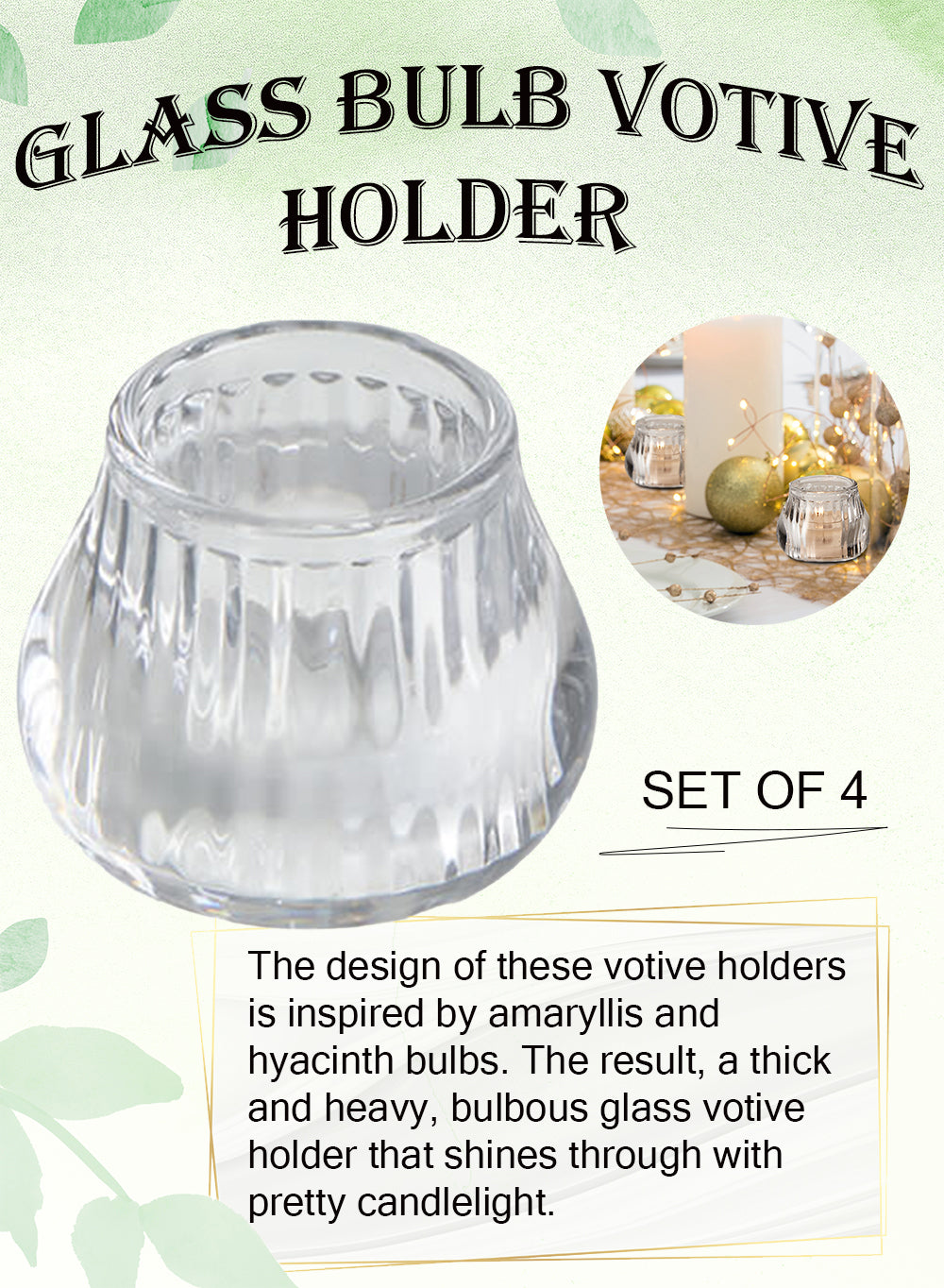 Serene Spaces Living Set Of 4 Glass Votive Holders, Measures 2.75" T & 3" D