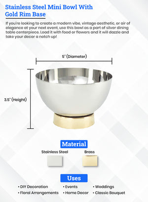 Gold Base Steel Mini Bowl, 5" Diameter &  3.5" Tall