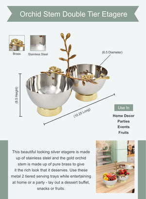 Orchid Stem Designed Twin Bowls with Gold Base