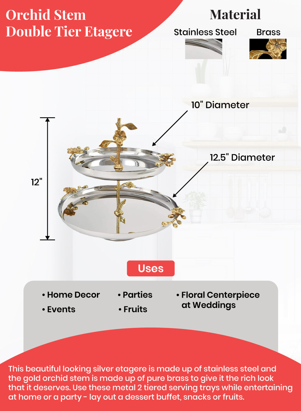 Orchid Stem Double Tier Serving Tray