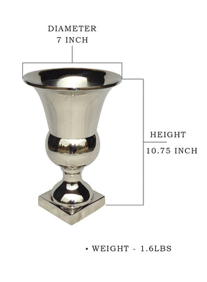 Nickel Pedestal Urn Vase, & 7" Diameter & 10.75" Tall