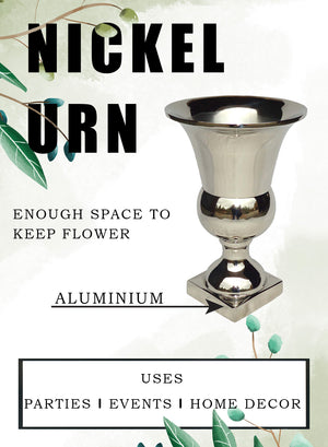 Nickel Pedestal Urn Vase, & 7" Diameter & 10.75" Tall