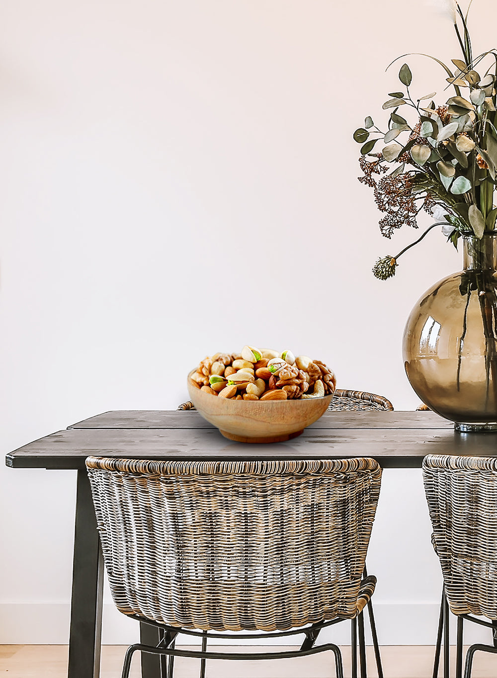 Hand-Carved Pedestal Teak Serving Bowl, In 3 Sizes