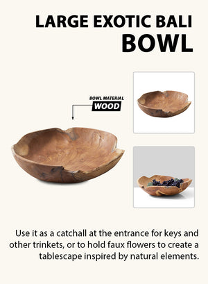 Serene Spaces Living Decorative Handmade Exotic Wooden Bali Bowl, 2 Size Options