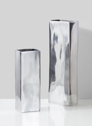 Oversized Silver Rectangle Vases