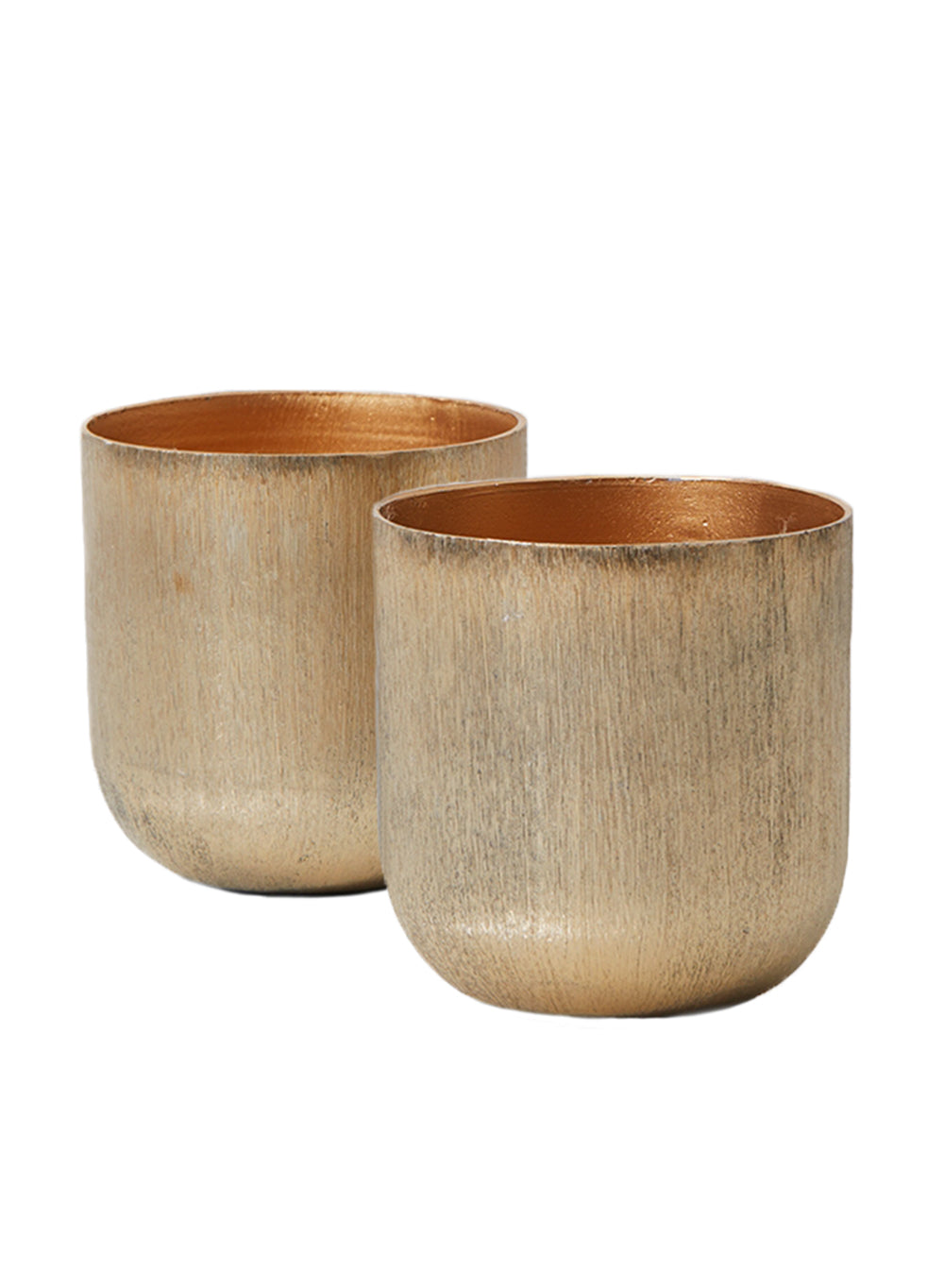 Brushed-Gold Metal Vase, 3.5" Diameter & 4" Tall, Set of 2