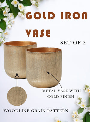 Brushed-Gold Metal Vase, 3.5" Diameter & 4" Tall, Set of 2
