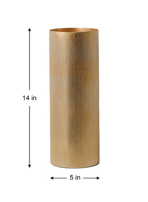 Brushed-Gold Cylinder Vase, 5" Tall & 14" Diameter