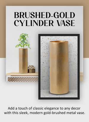 Brushed-Gold Cylinder Vase, 5" Tall & 14" Diameter