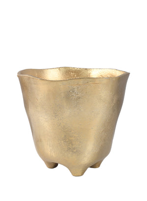 Serene Spaces Living Gold Hammered Metal Vase, Measures 6" Tall and 5" Diameter