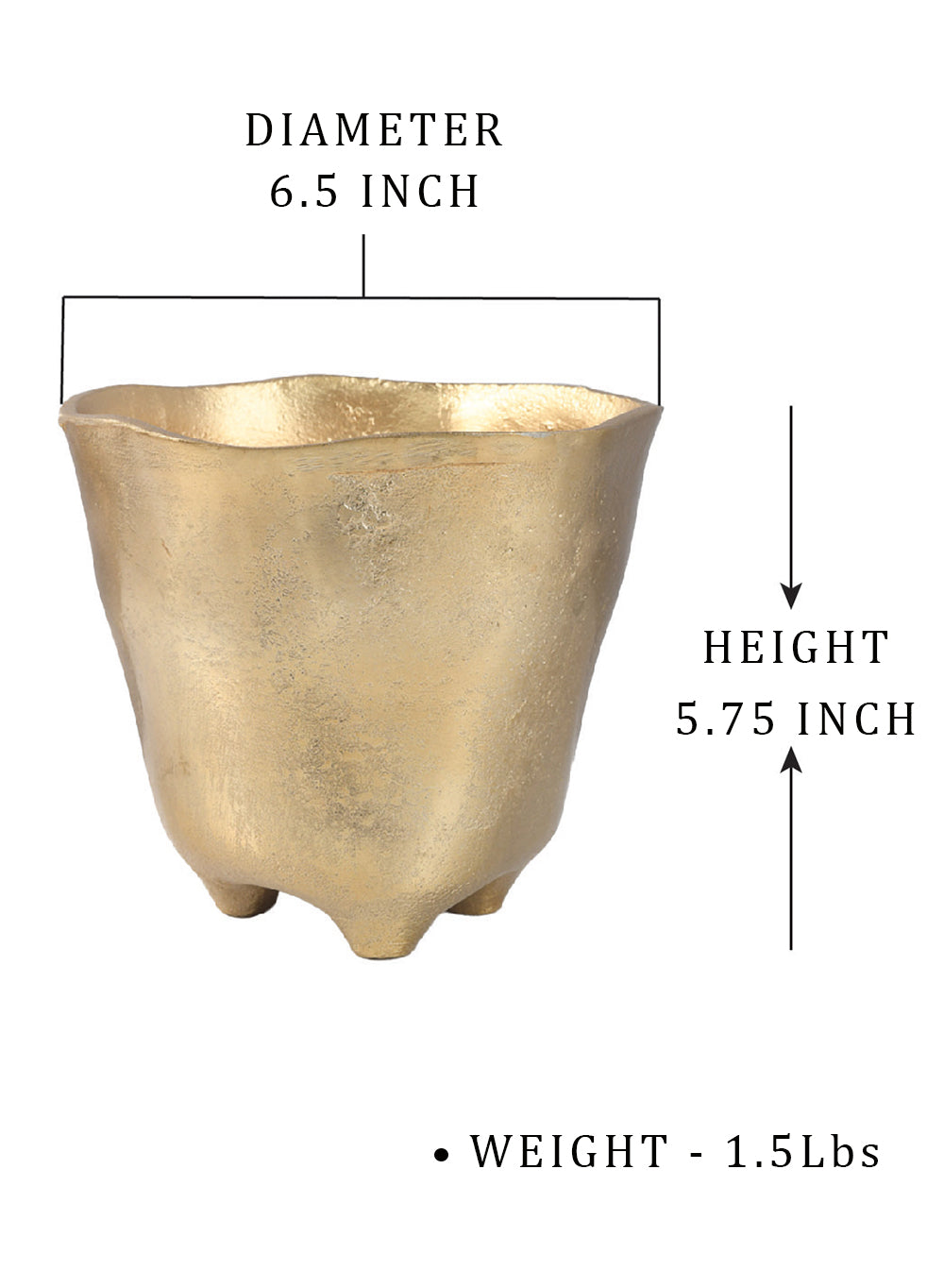 Serene Spaces Living Gold Hammered Metal Vase, Measures 6" Tall and 5" Diameter