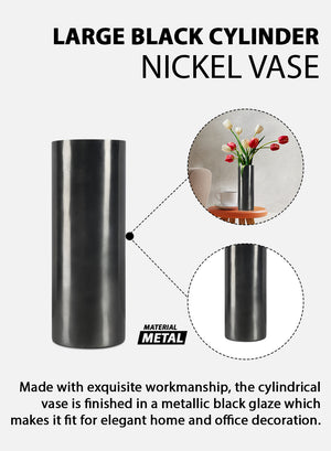 Serene Spaces Living Modern Black Cylinder Nickel Vase, Available in 2 Sizes