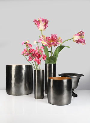 Serene Spaces Living Sleek Black Nickel Vase, Measures 6" Diameter & 6.25" Tall