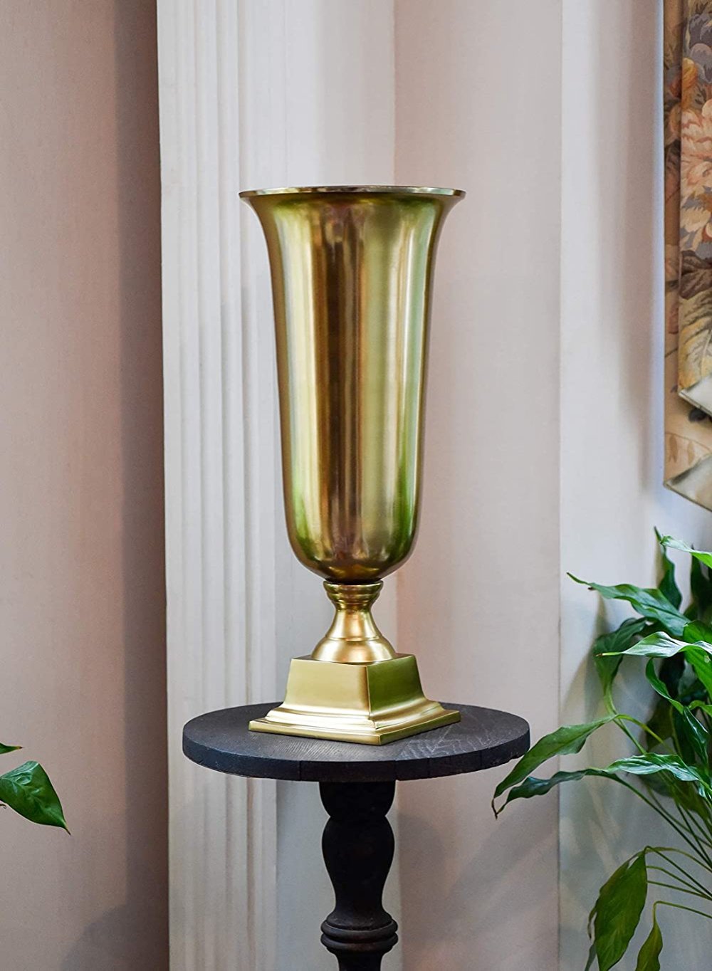 Gold Pedestal Urn Vase and Bowl