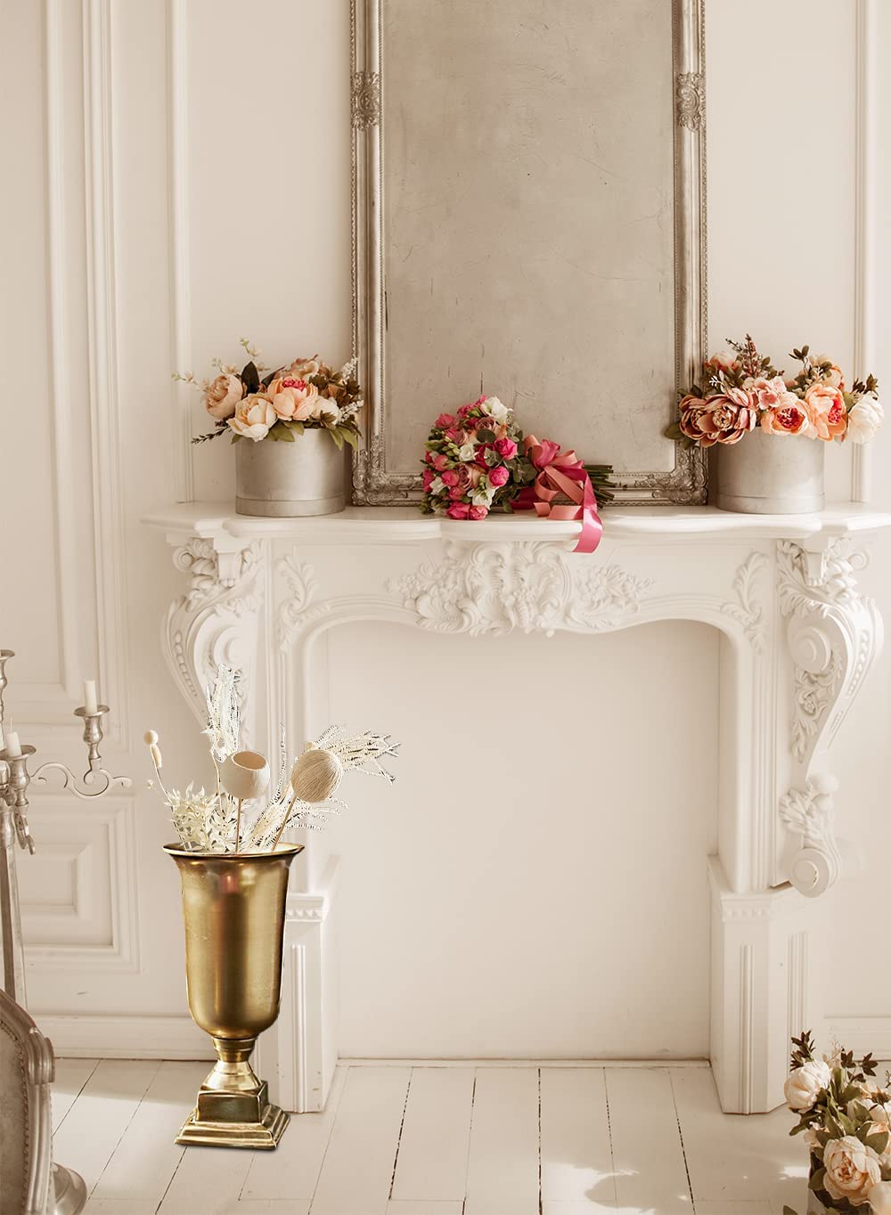 Gold Pedestal Urn Vase and Bowl