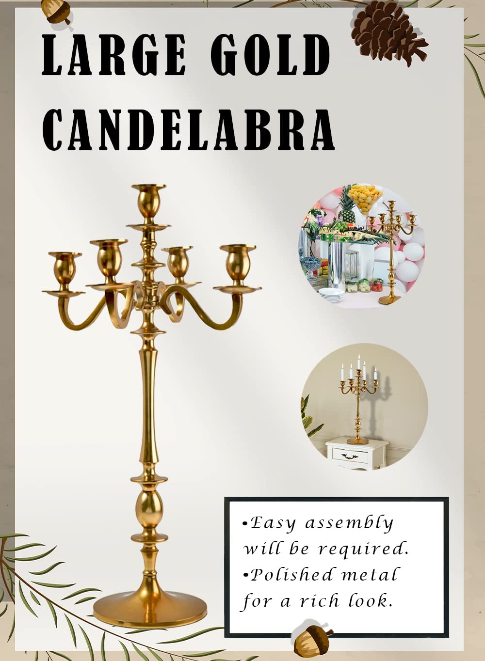 Gold Candlesticks & Candelabra, in 4 Designs