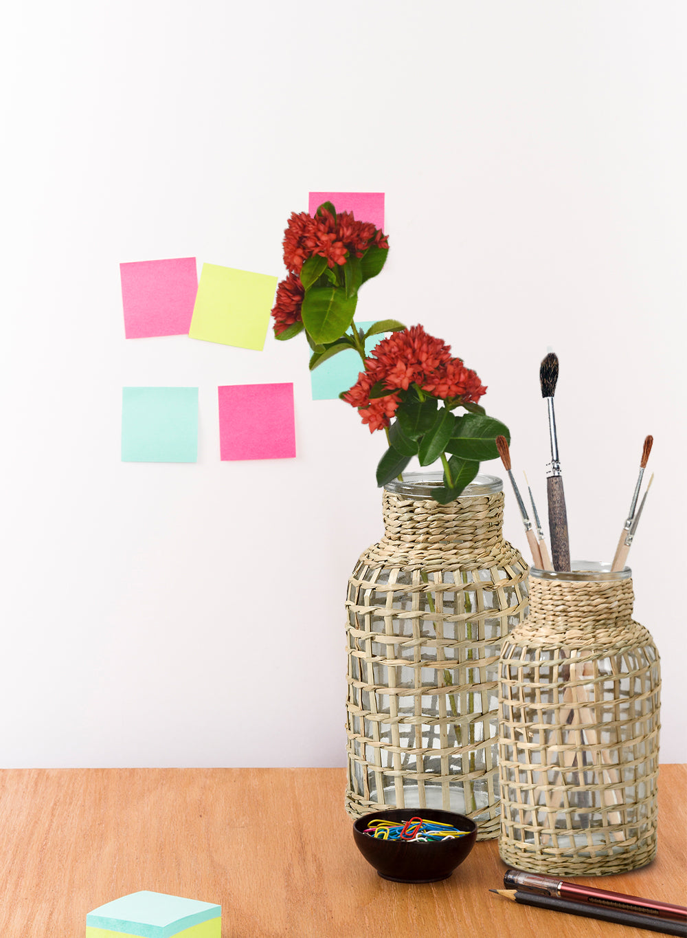 Natural Rattan Wrapped Bottle Vase, In 2 Sizes