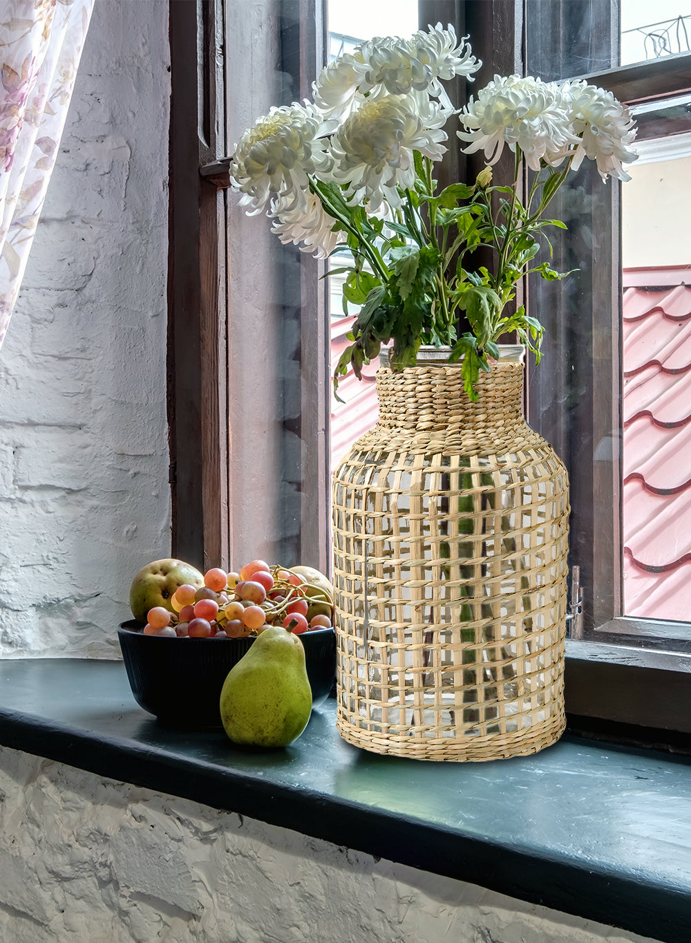 Natural Rattan Wrapped Bottle Vase, In 2 Sizes