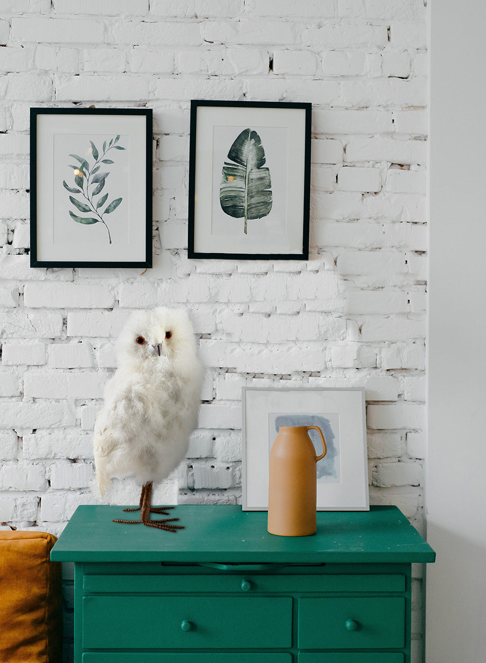 Feathered Artificial White Owl, in 2 Sizes