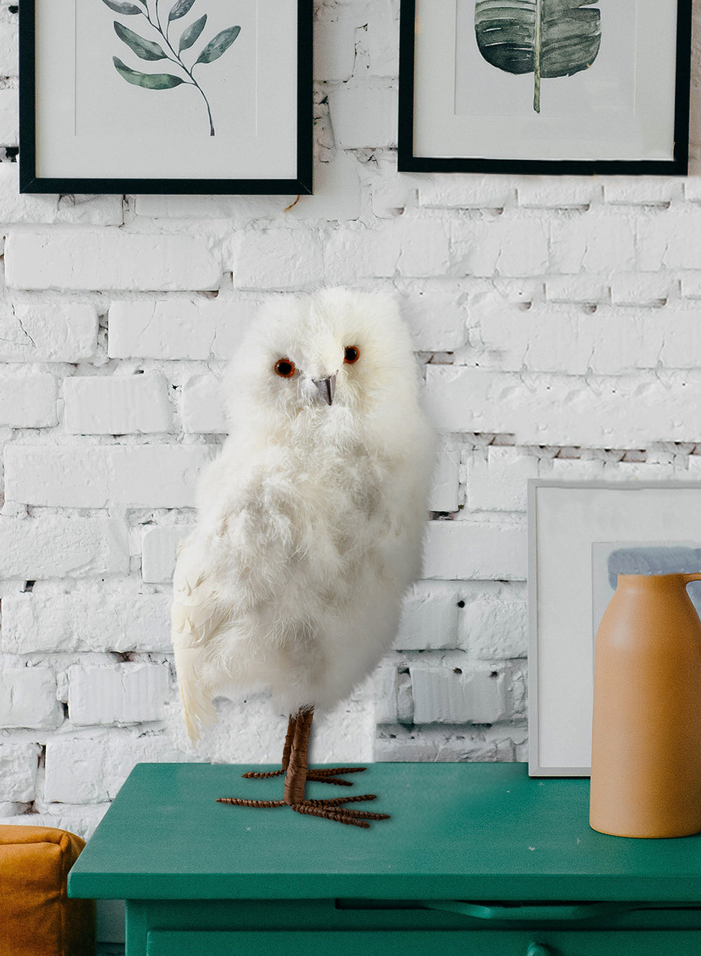 Feathered Artificial White Owl, in 2 Sizes