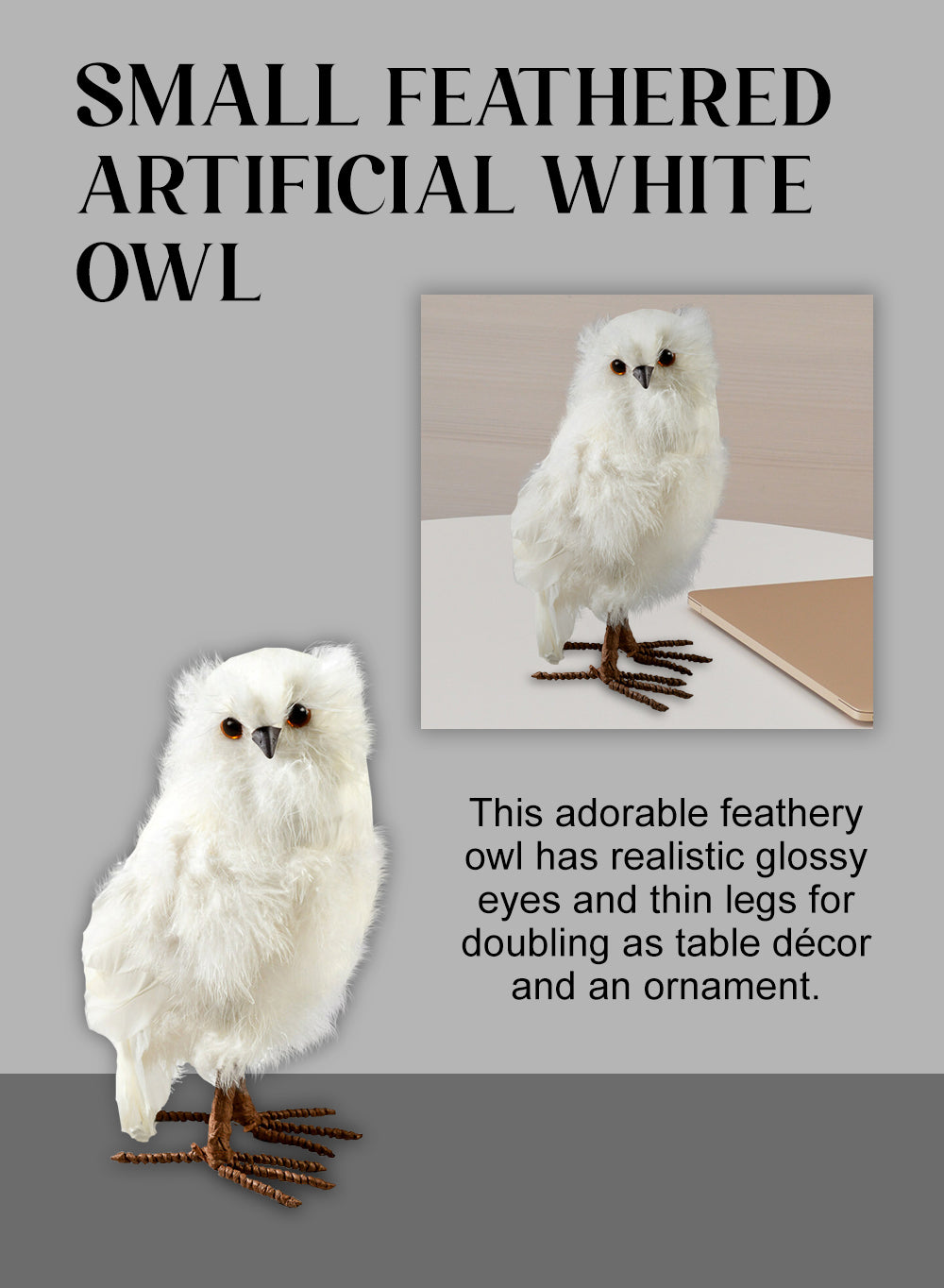 Feathered Artificial White Owl, in 2 Sizes