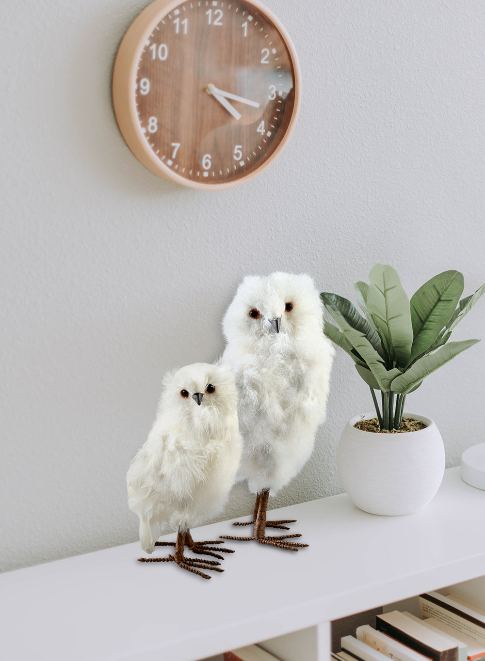 Feathered Artificial White Owl, in 2 Sizes