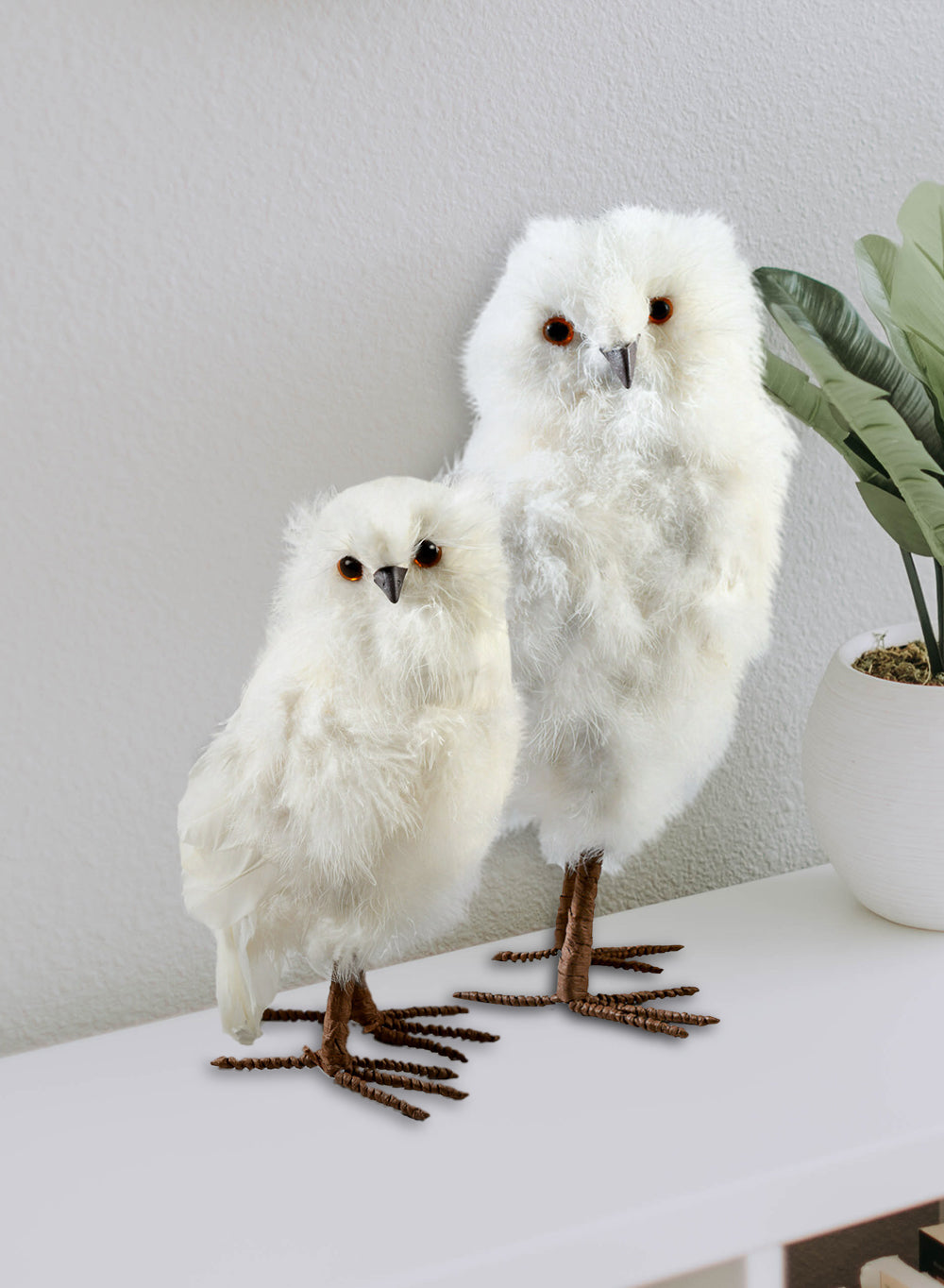 Feathered Artificial White Owl, in 2 Sizes