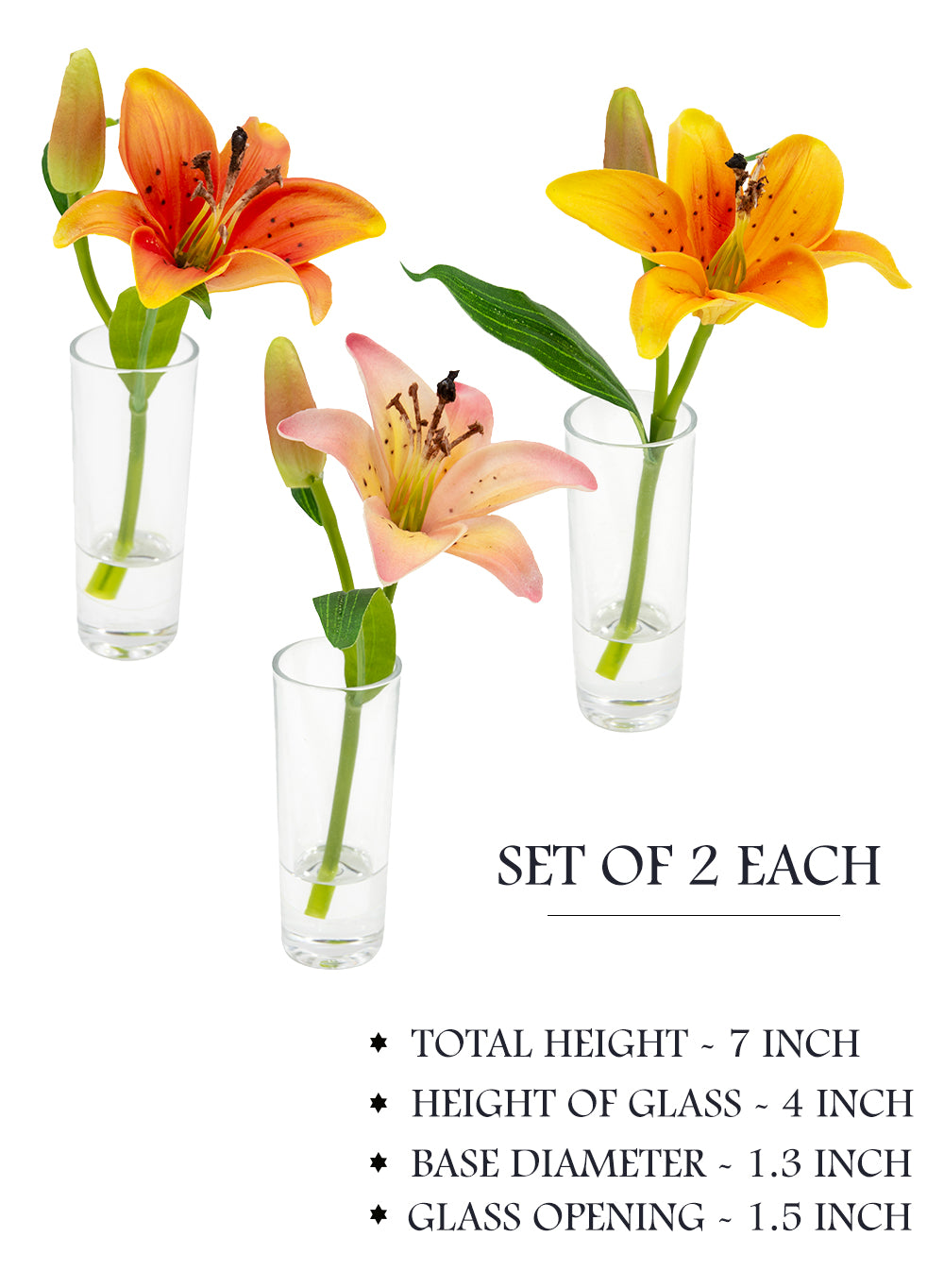 Faux Lily & Bud in Clear Shot Glass, Set of 2, in 3 Colors