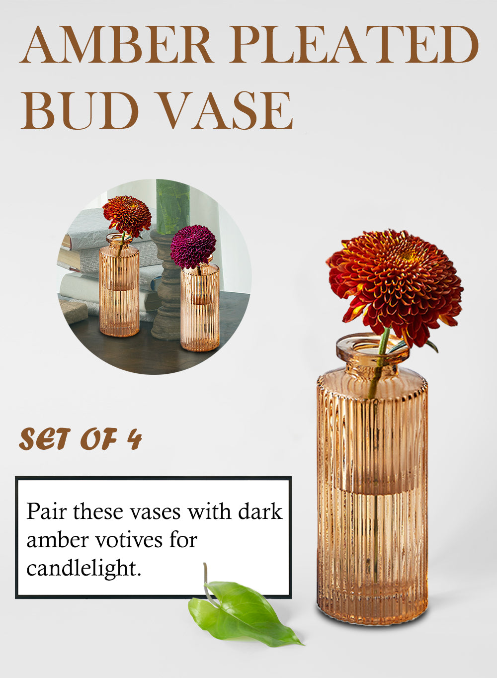 Pleated Bud Vases, Set of 4, in 3 Options