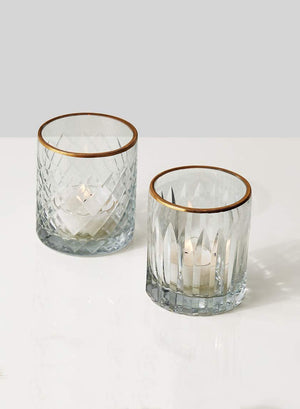 Incised Glass Votive Holder with Gold Rim, in 2 Patterns, Set of 4 and 32