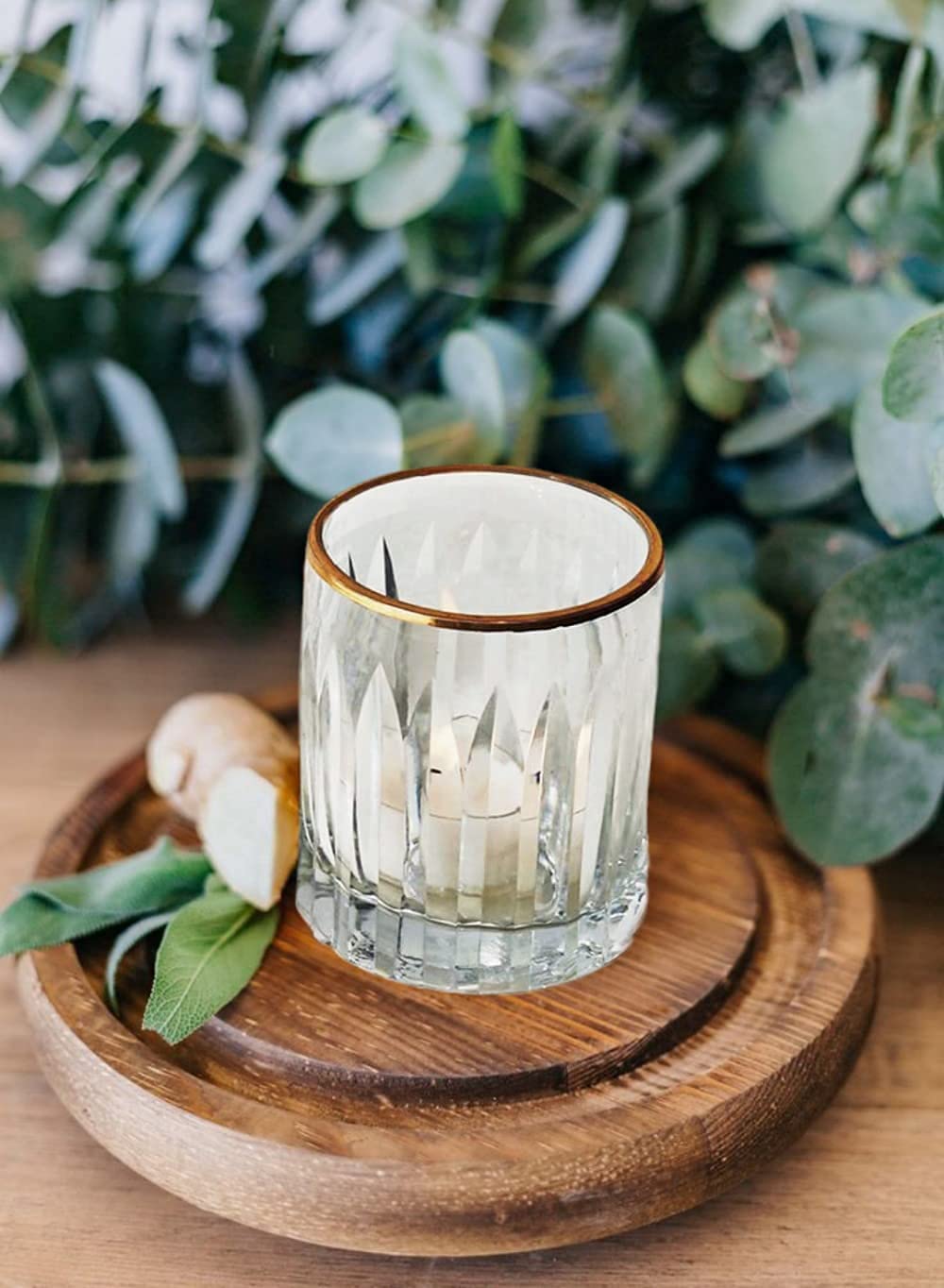 Incised Glass Votive Holder with Gold Rim, in 2 Patterns, Set of 4 and 32