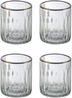 Incised Glass Votive Holder with Gold Rim, in 2 Patterns, Set of 4 and 32